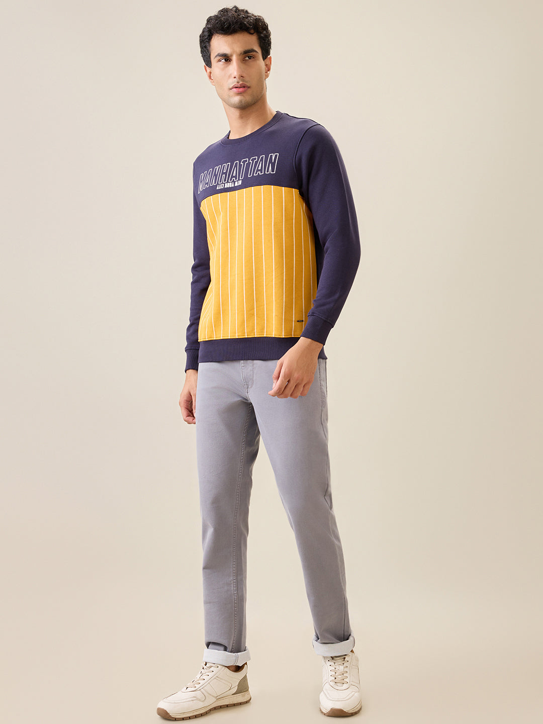 Parx Men Blue Cut & Sew Regular Fit Cotton Blend Full Sleeve Round Neck Collar Sweatshirt