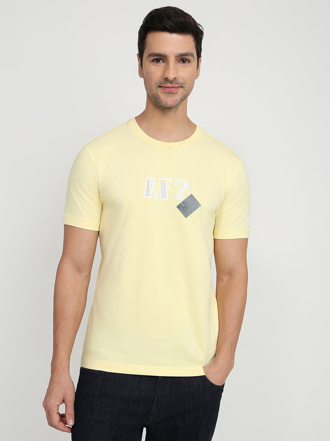 Parx Men Yellow Graphic Regular Fit Cotton Half Sleeve Round Neck Collar T-Shirt
