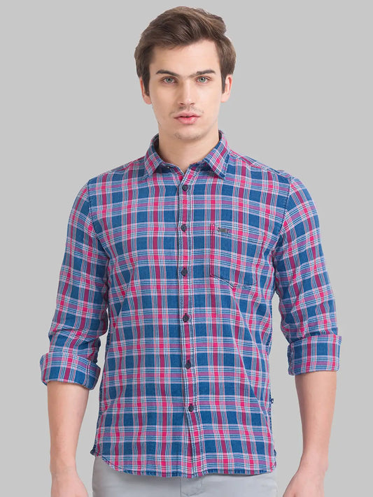 Men Red Slim Fit Checks Cotton Full Sleeve Shirts