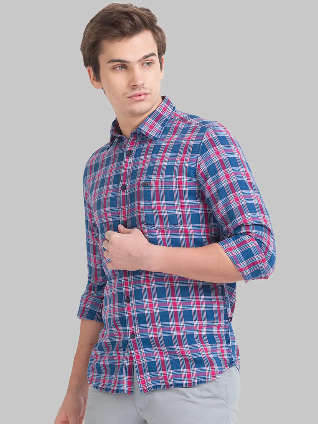 Men Red Slim Fit Checks Cotton Full Sleeve Shirts