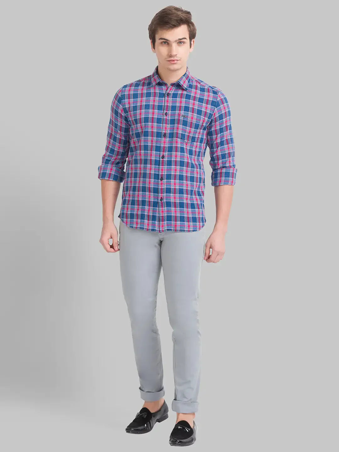 Men Red Slim Fit Checks Cotton Full Sleeve Shirts