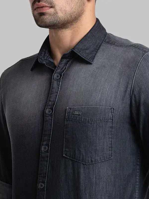 Men Black Slim Fit Solid Cotton Full Sleeve Shirts