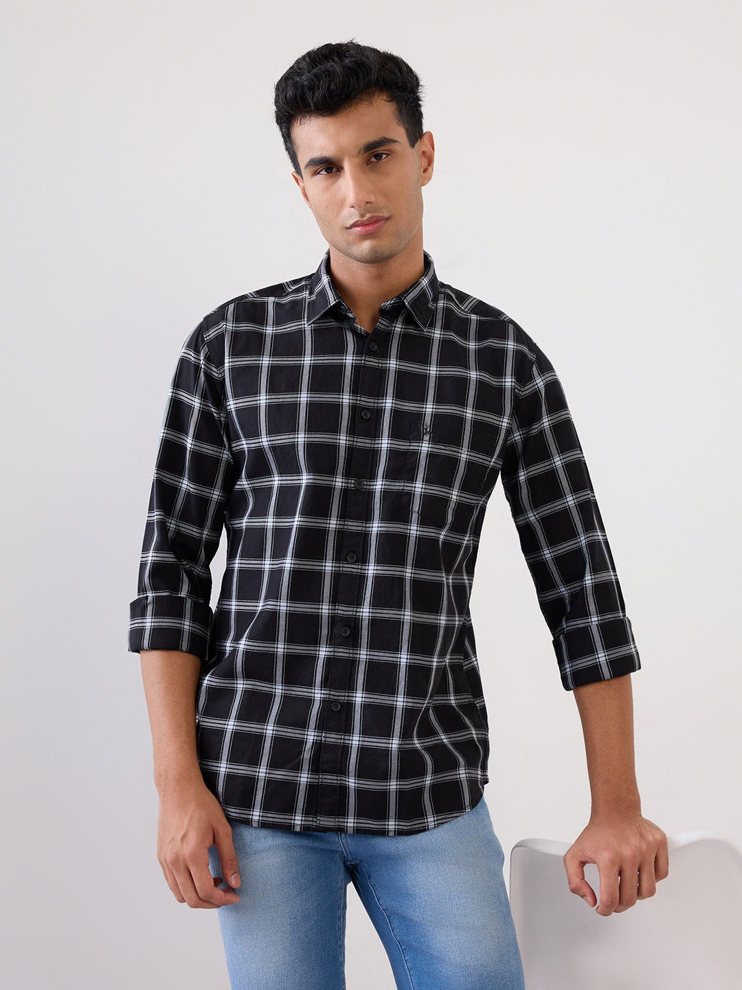 Parx Men Black Checks Slim Fit Cotton Full Sleeve Casual Shirt