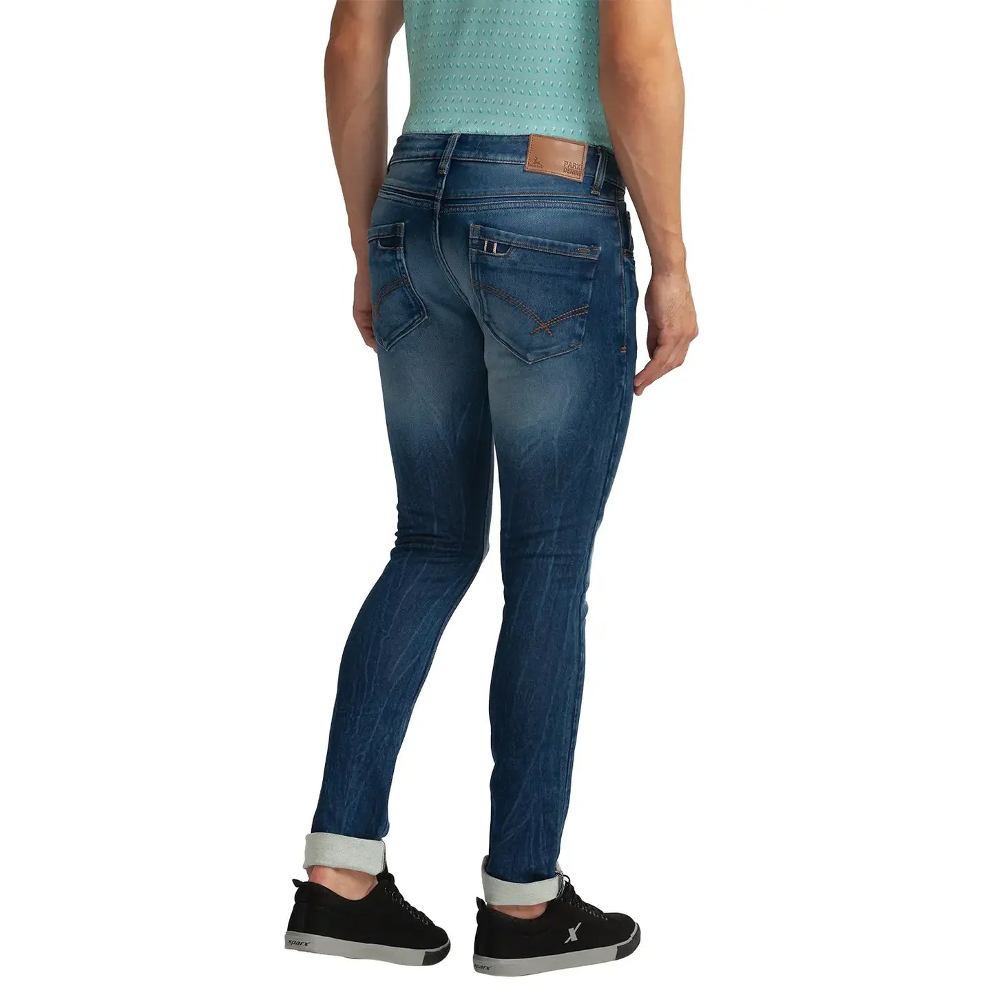 Men Blue Skinny Cropped Fit Plain Cotton Blend Jeans
