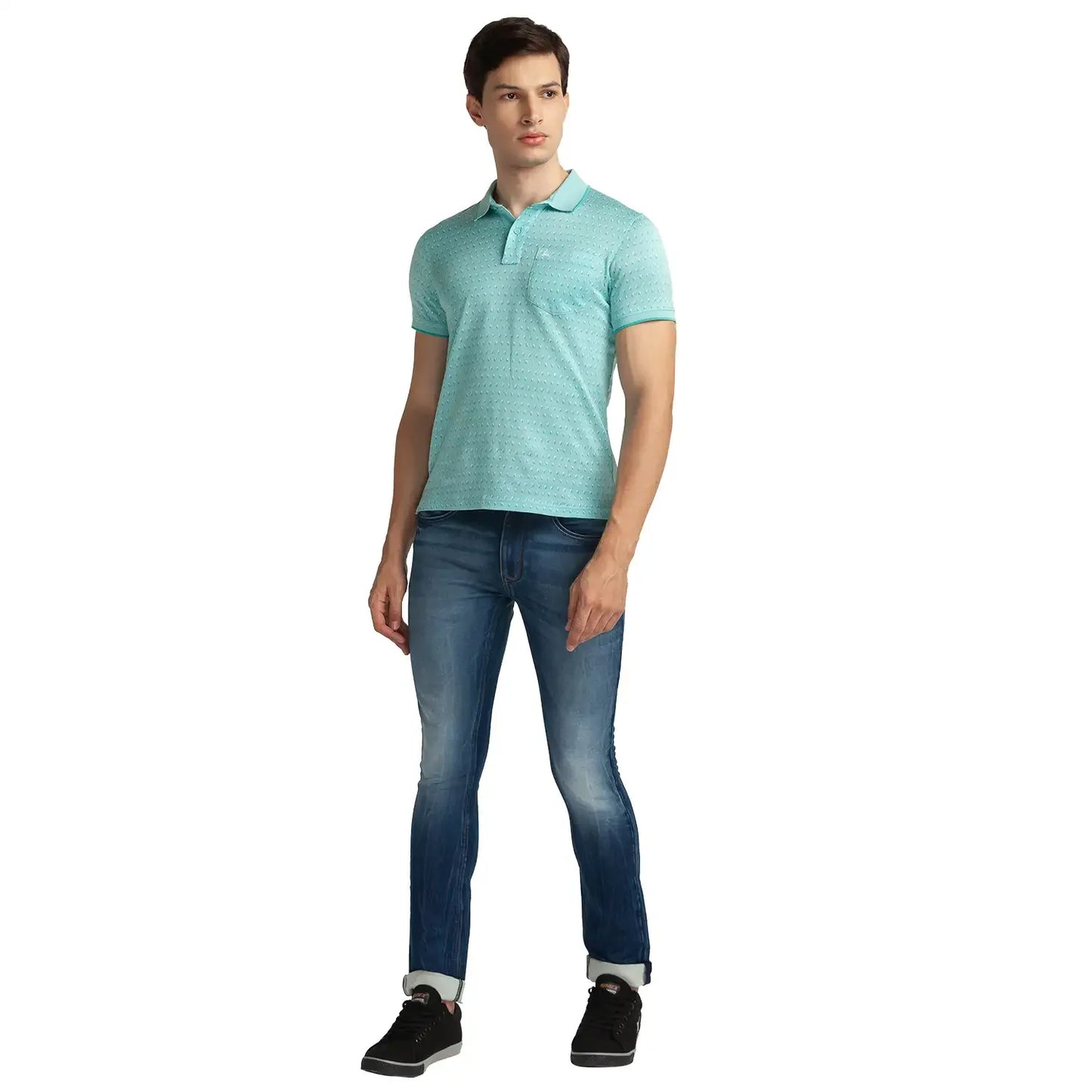 Men Blue Skinny Cropped Fit Plain Cotton Blend Jeans