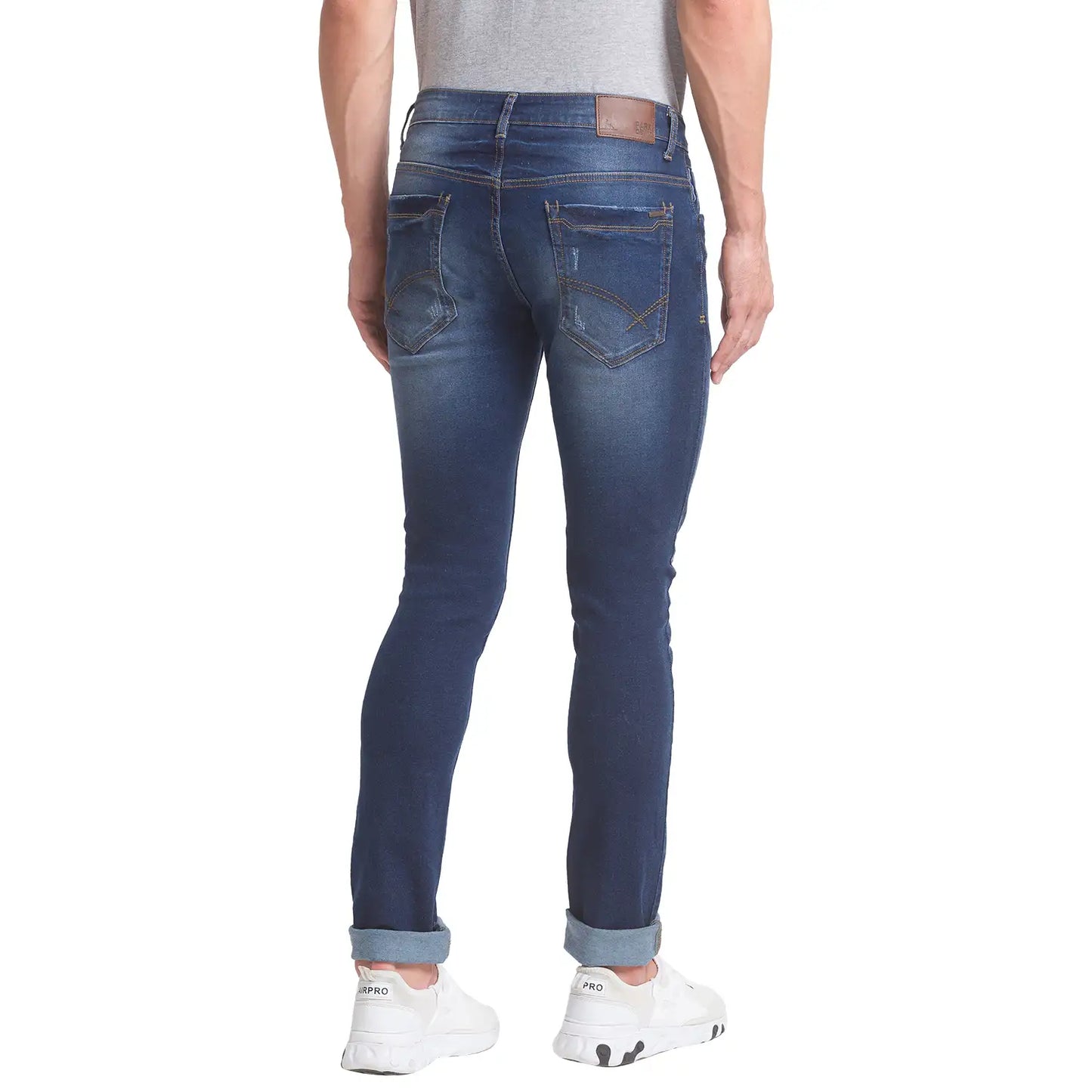 Men Blue Skinny Cropped Fit Plain Cotton Blend Jeans