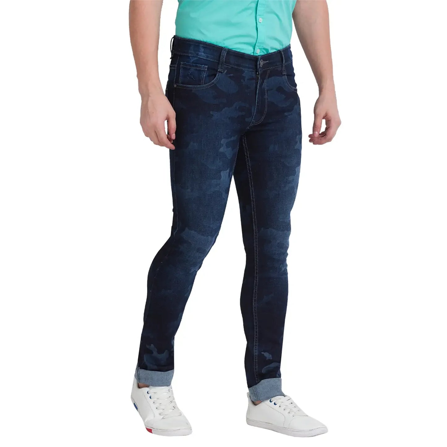 Men Blue Skinny Cropped Fit Twill Cotton Blend Jeans