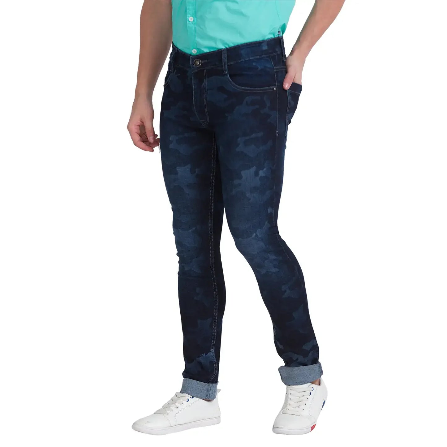 Men Blue Skinny Cropped Fit Twill Cotton Blend Jeans