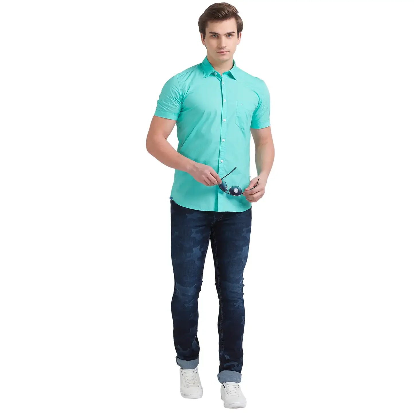 Men Blue Skinny Cropped Fit Twill Cotton Blend Jeans