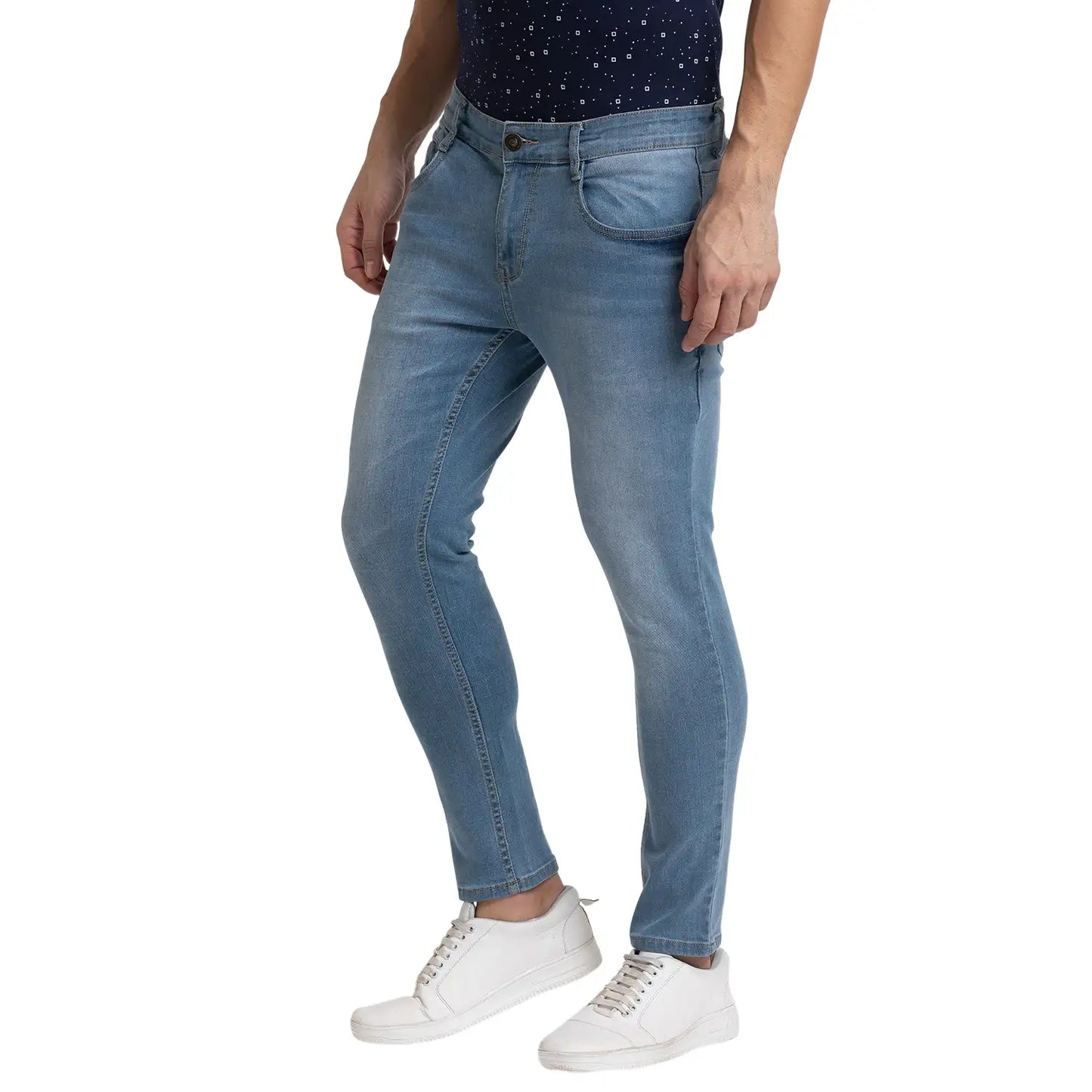 Men Blue Skinny Cropped Fit Twill Cotton Blend Jeans