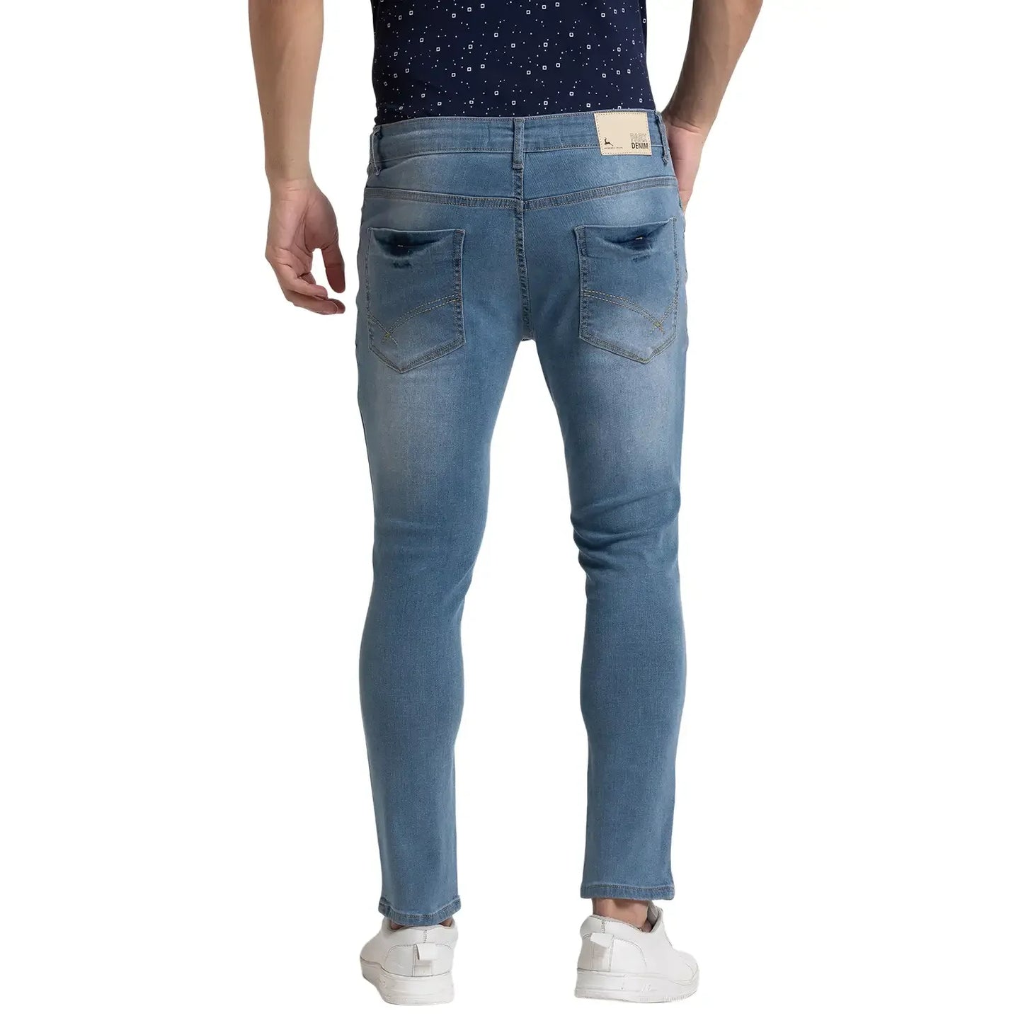Men Blue Skinny Cropped Fit Twill Cotton Blend Jeans