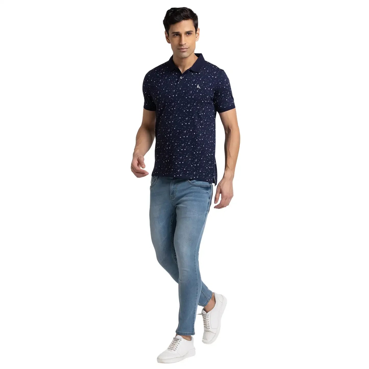 Men Blue Skinny Cropped Fit Twill Cotton Blend Jeans