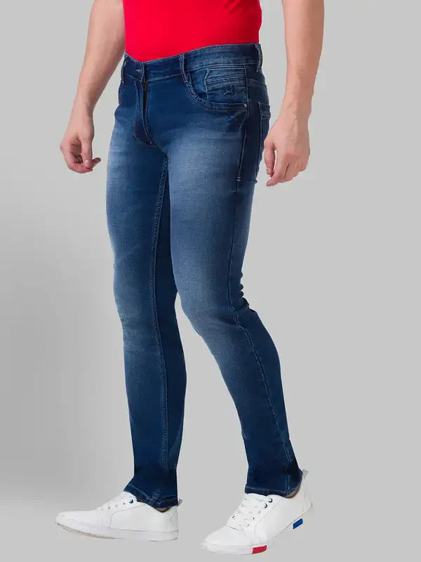Men Blue Slim Tapered Fit Dobby Cotton Blend Jeans