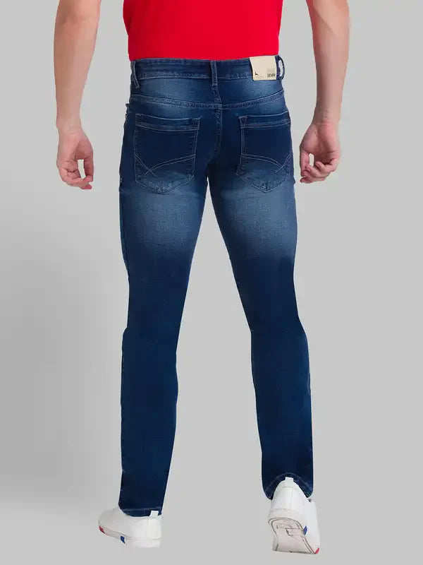 Men Blue Slim Tapered Fit Dobby Cotton Blend Jeans