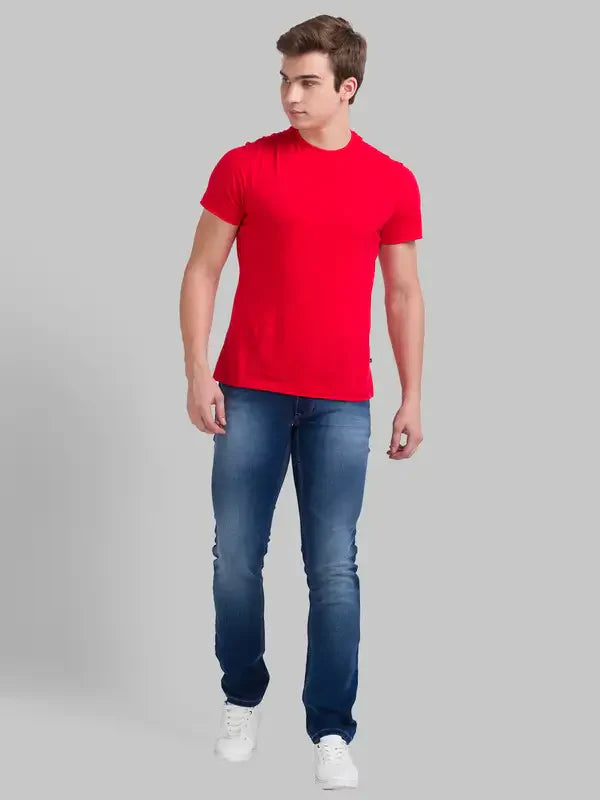 Men Blue Slim Tapered Fit Dobby Cotton Blend Jeans