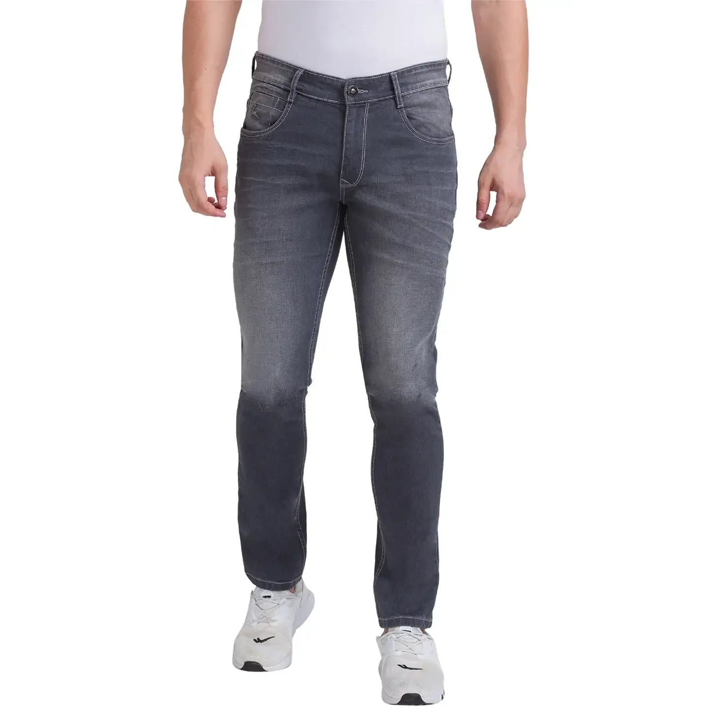 Men Grey Skinny Cropped Fit Twill Cotton Blend Jeans