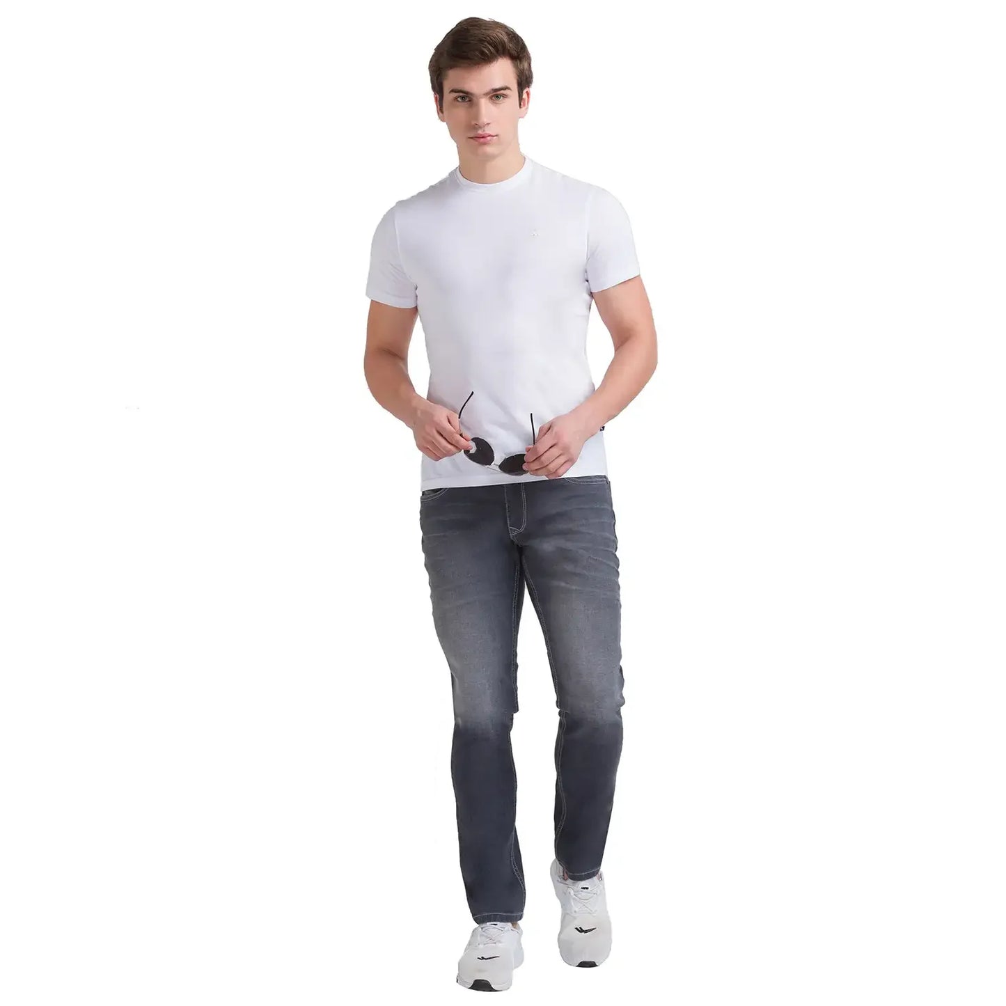 Men Grey Skinny Cropped Fit Twill Cotton Blend Jeans