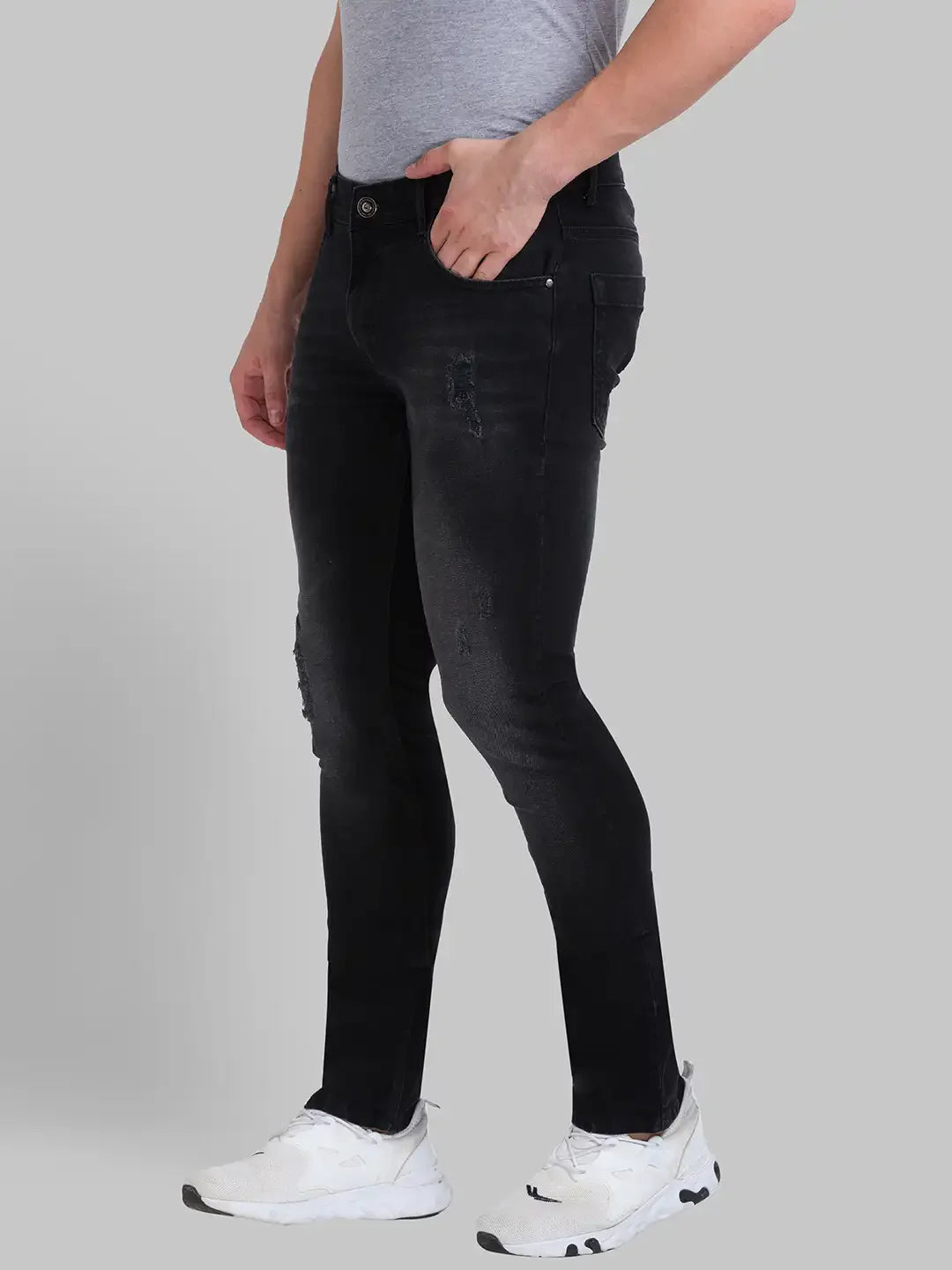 Men Black Skinny Cropped Fit Twill Cotton Blend Jeans