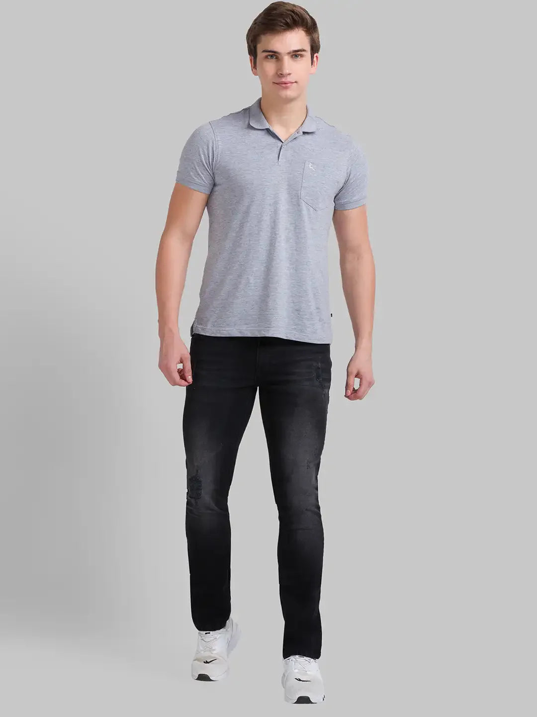 Men Black Skinny Cropped Fit Twill Cotton Blend Jeans