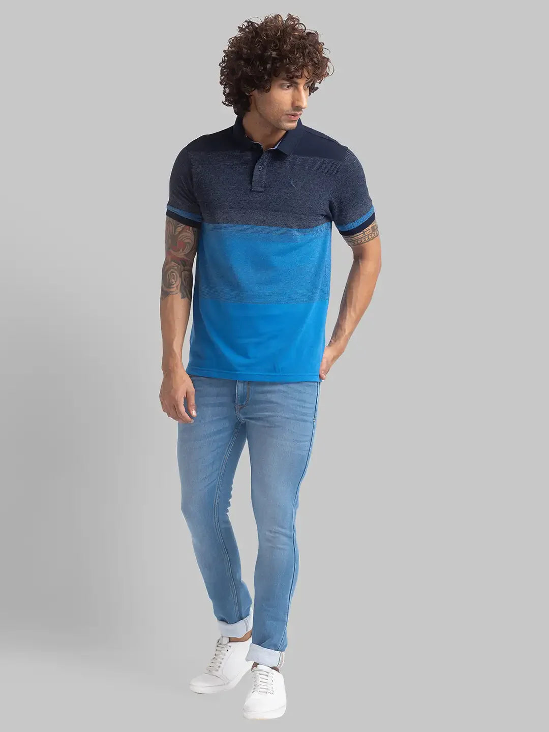 Men Blue Skinny Cropped Fit Plain Cotton Blend Jeans