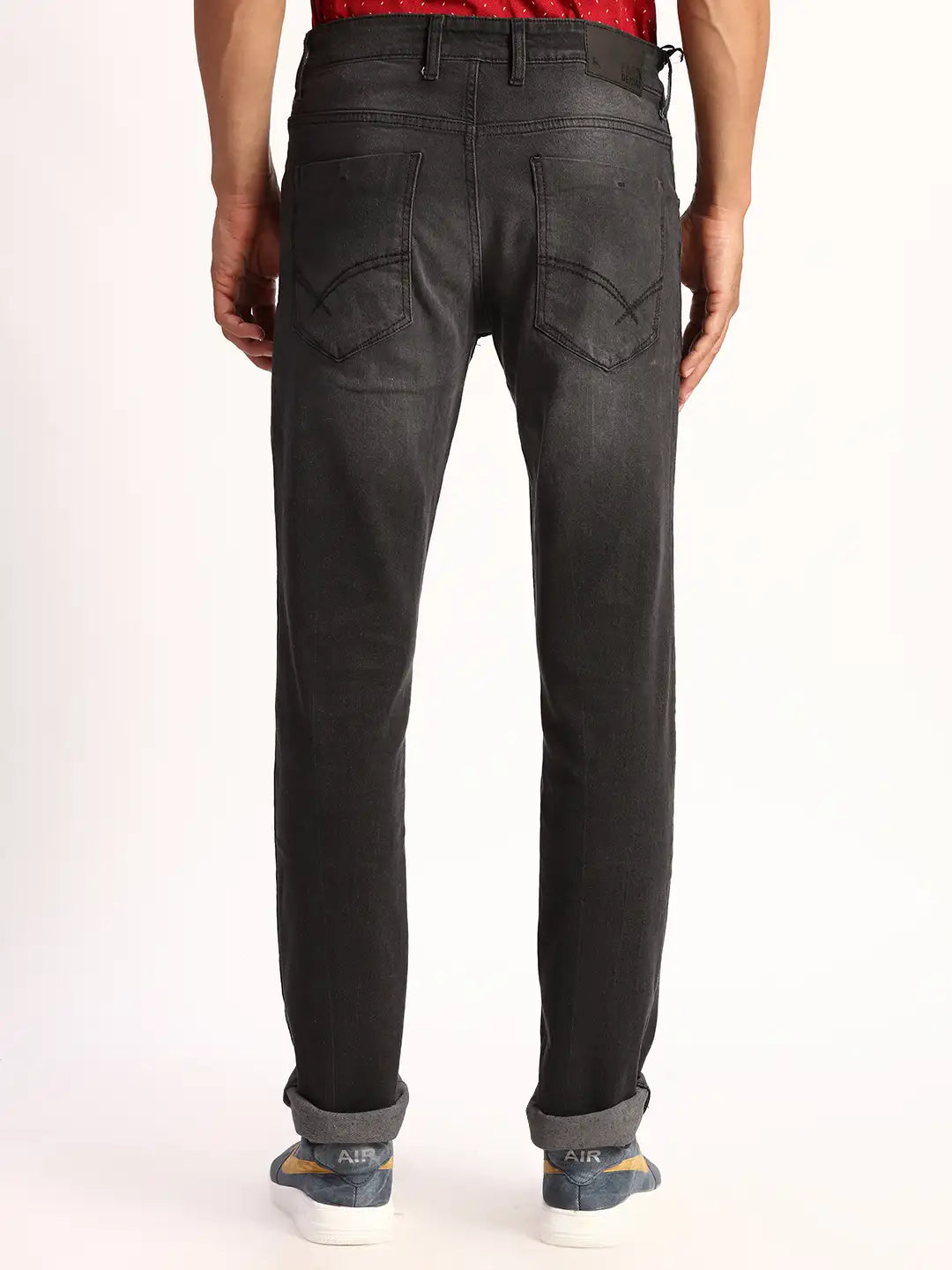 Men Black Slim Tapered Fit Plain Cotton Blend Jeans