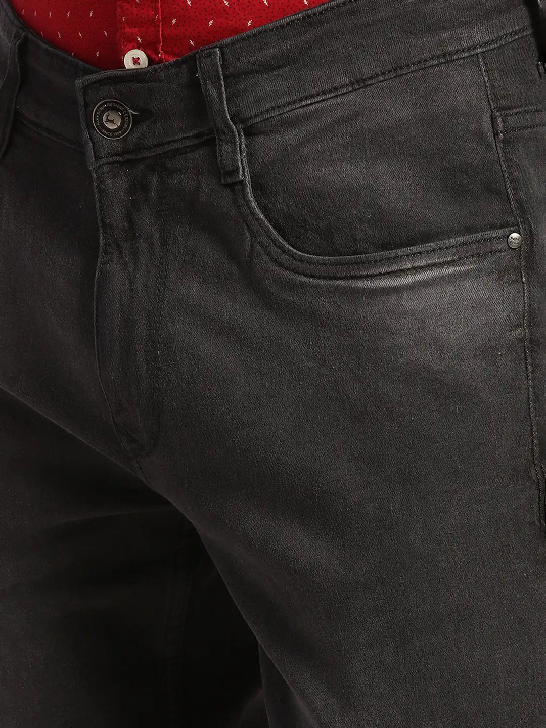 Men Black Slim Tapered Fit Plain Cotton Blend Jeans