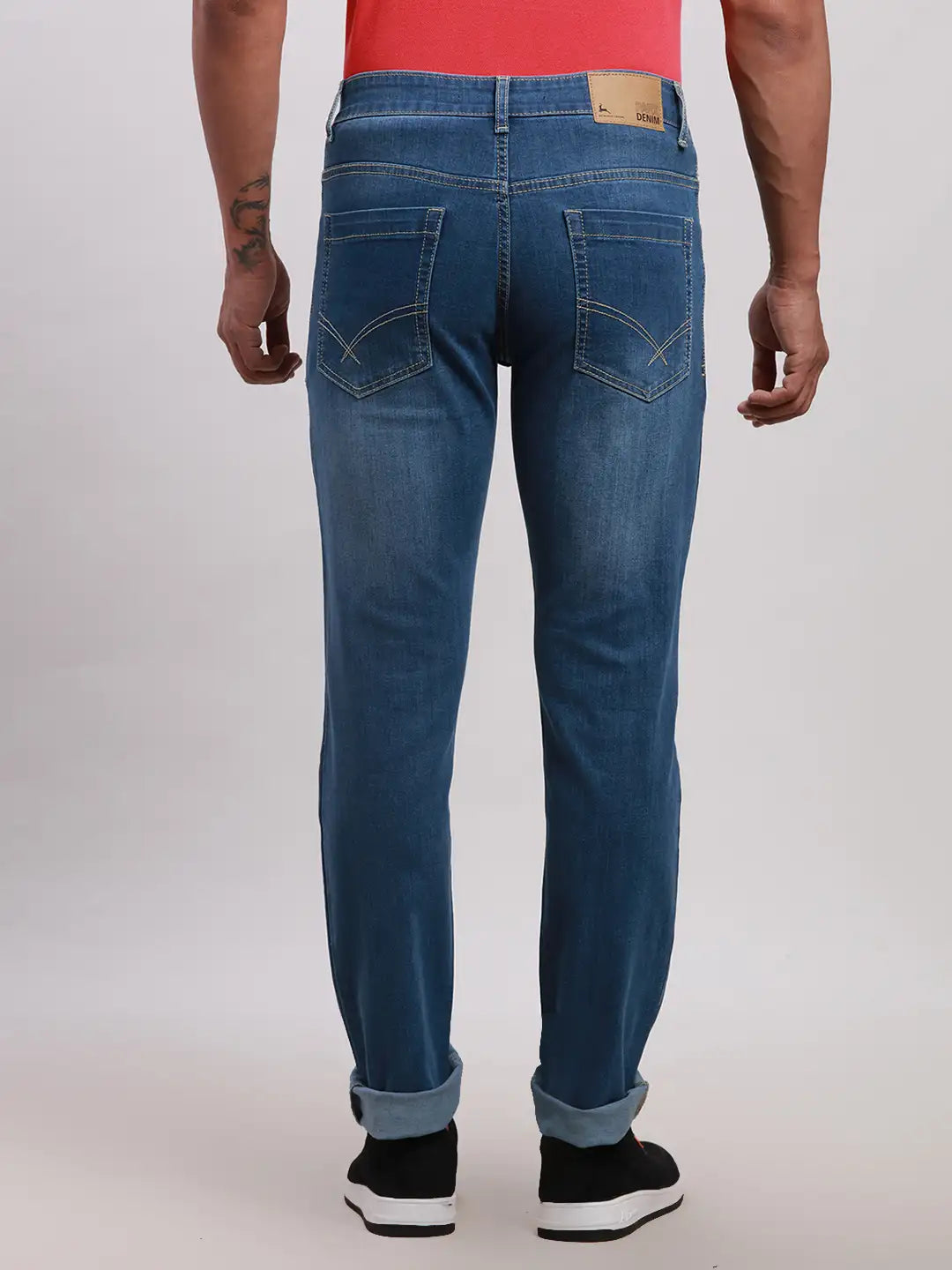 Parx Men Blue Plain Slim Tapered Fit Cotton Blend Jeans