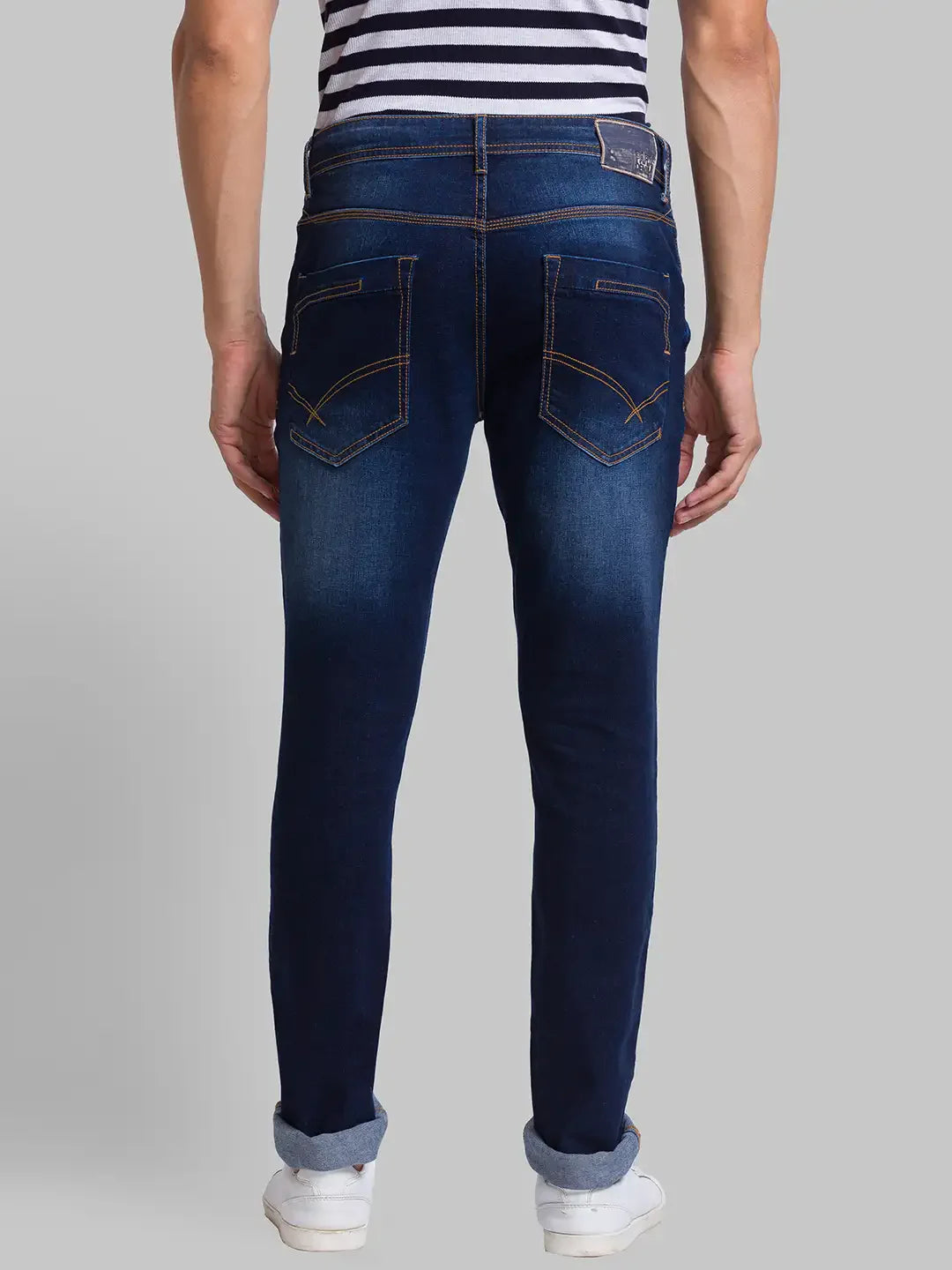 Men Blue Skinny Cropped Fit Jacquard Cotton Blend Jeans