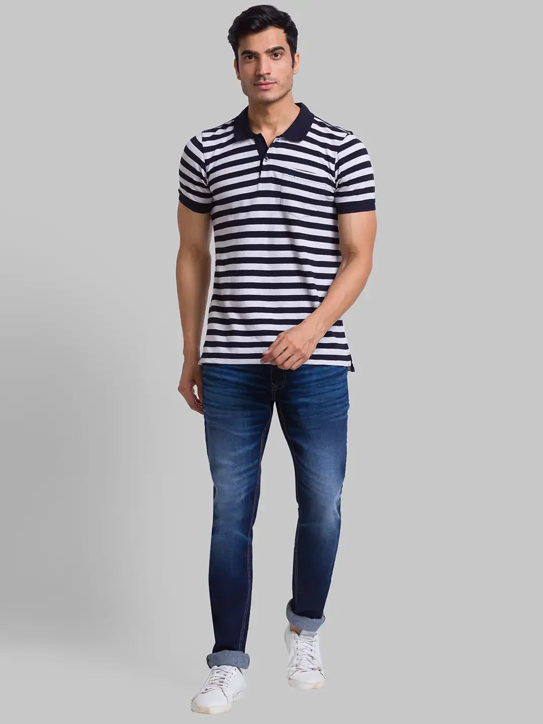 Men Blue Skinny Cropped Fit Jacquard Cotton Blend Jeans
