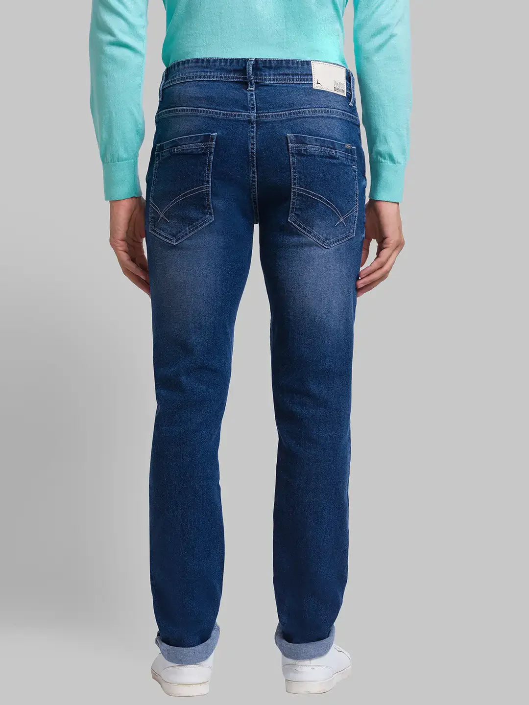 Men Blue Slim Tapered Fit Jacquard Cotton Blend Jeans