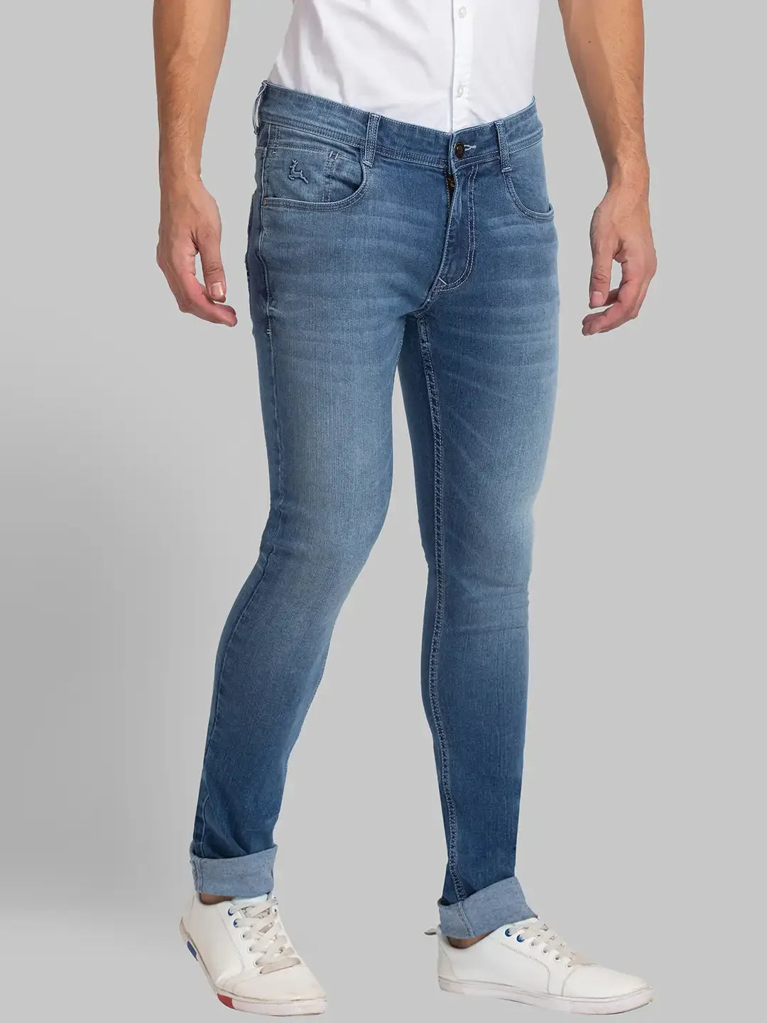 Men Blue Skinny Cropped Fit Plain Cotton Blend Jeans