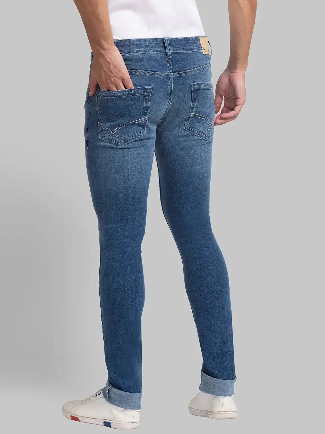 Men Blue Skinny Cropped Fit Plain Cotton Blend Jeans