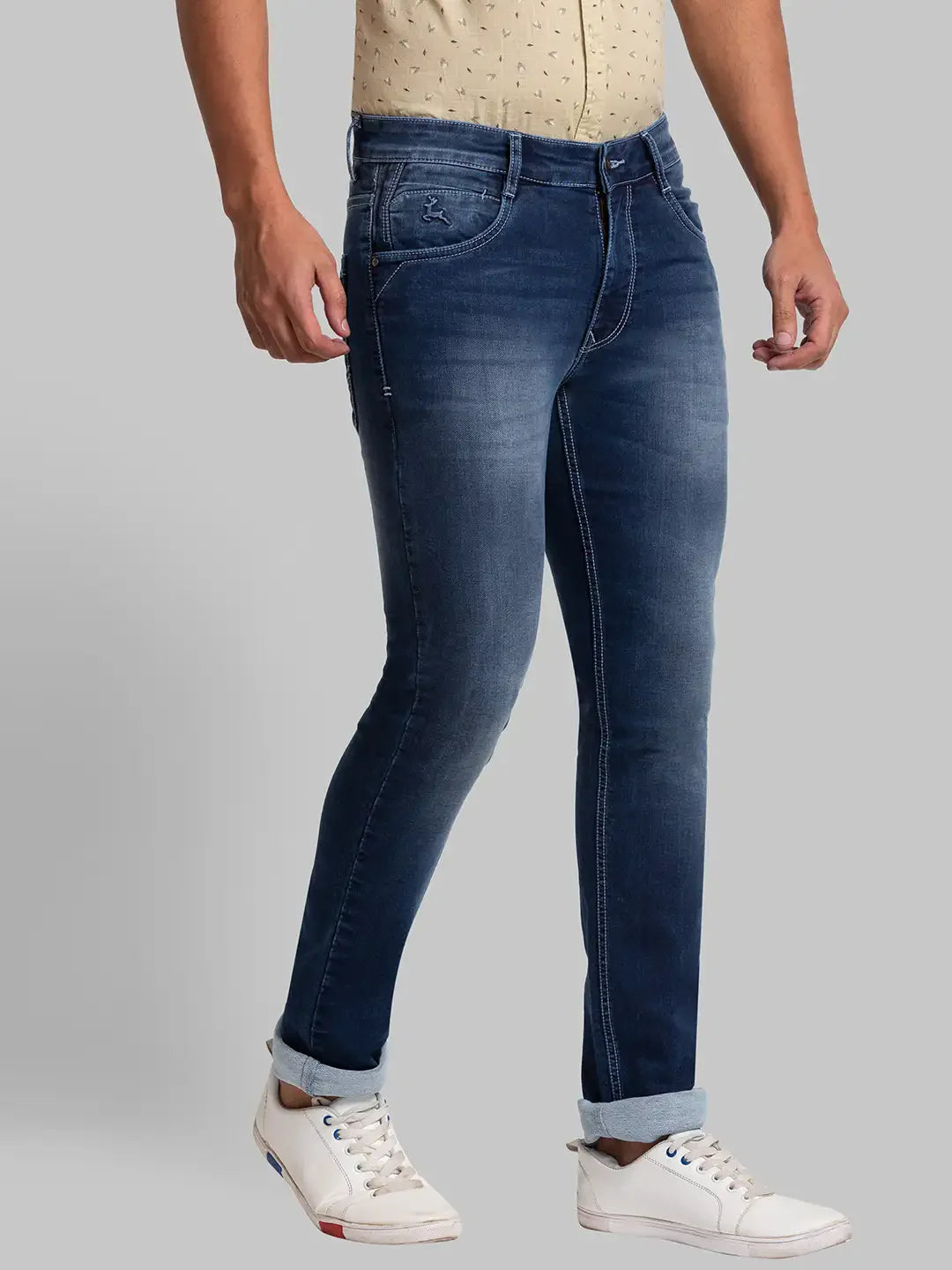 Men Blue Slim Tapered Fit Plain Cotton Blend Jeans