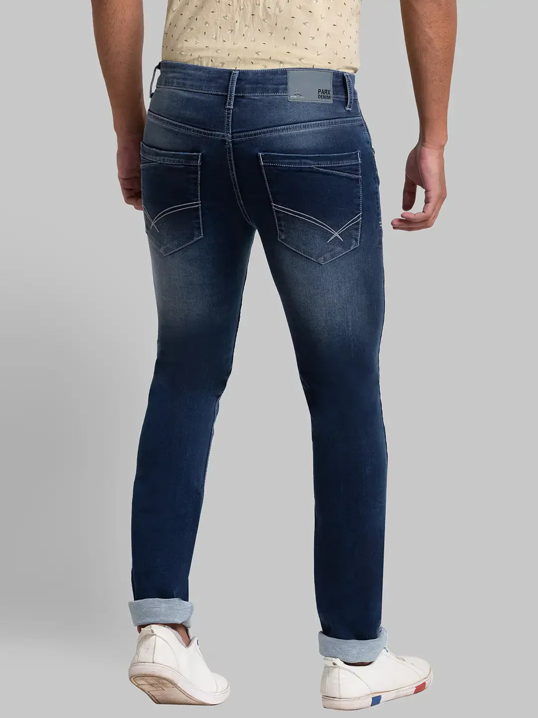 Men Blue Slim Tapered Fit Plain Cotton Blend Jeans