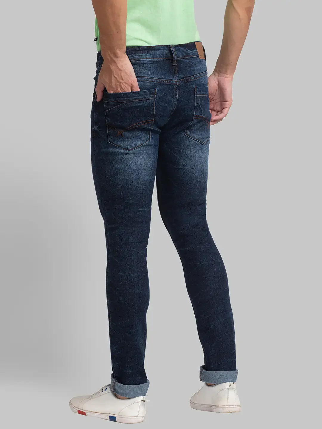 Men Blue Skinny Cropped Fit Plain Cotton Blend Jeans