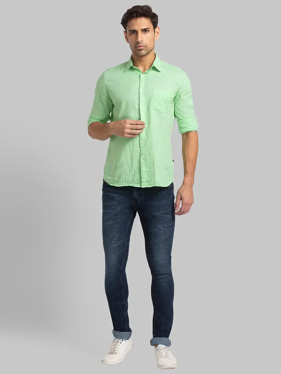 Men Blue Skinny Cropped Fit Plain Cotton Blend Jeans