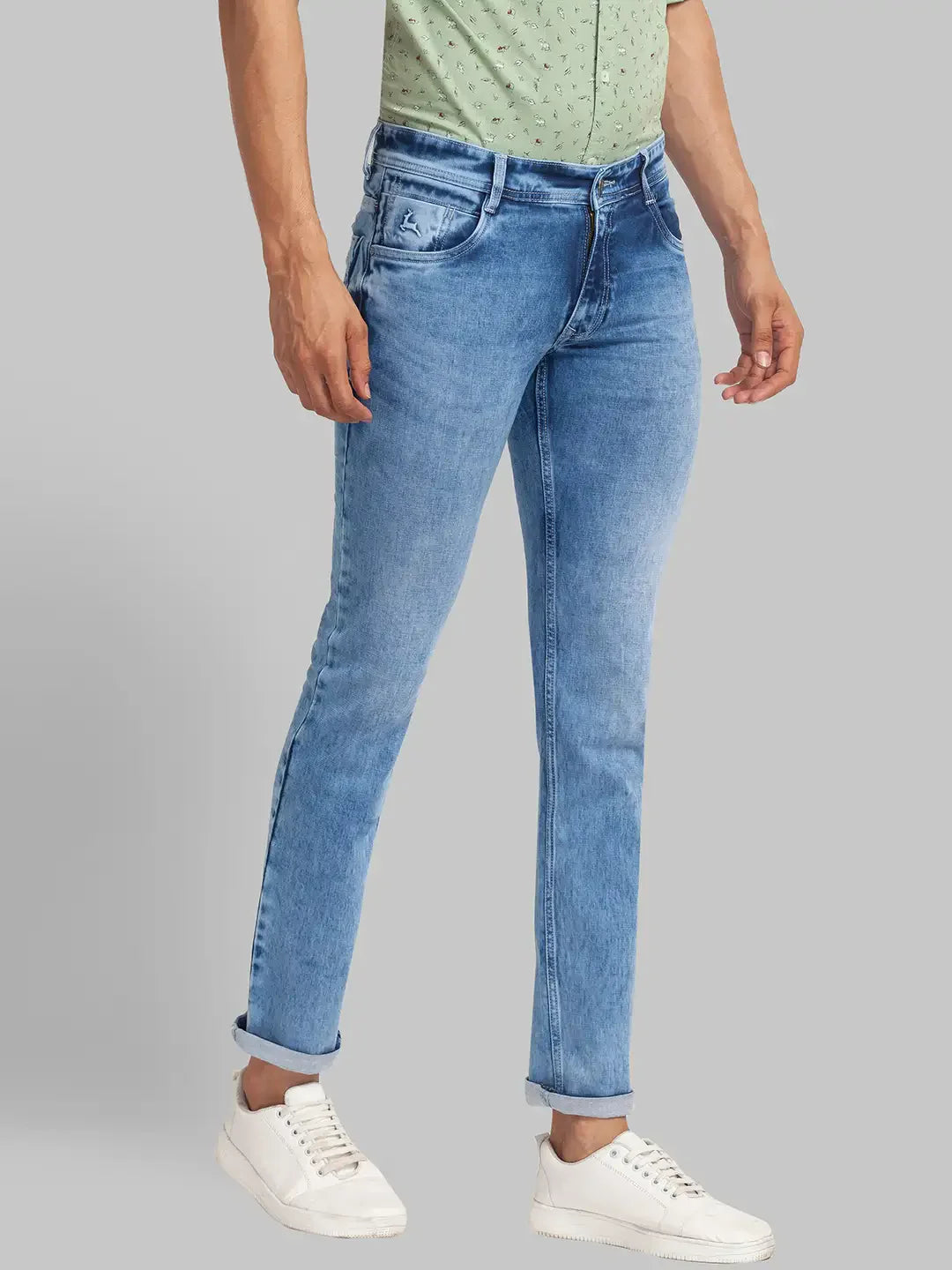 Men Blue Slim Tapered Fit Plain Cotton Blend Jeans