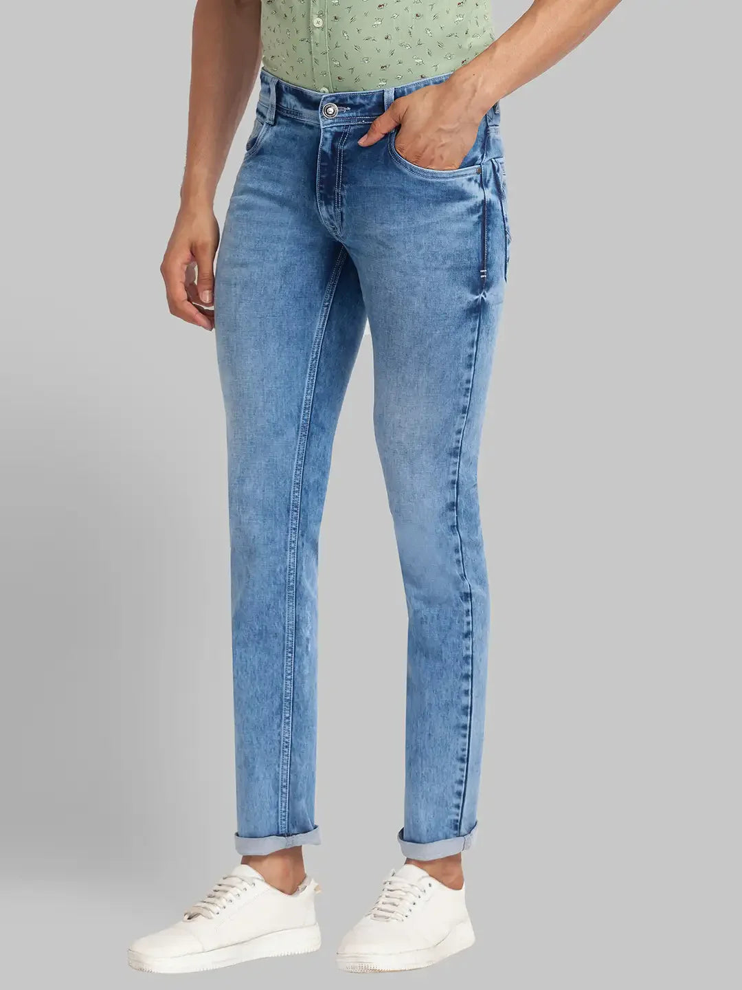 Men Blue Slim Tapered Fit Plain Cotton Blend Jeans