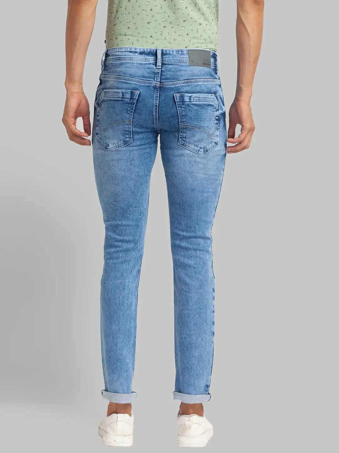 Men Blue Slim Tapered Fit Plain Cotton Blend Jeans