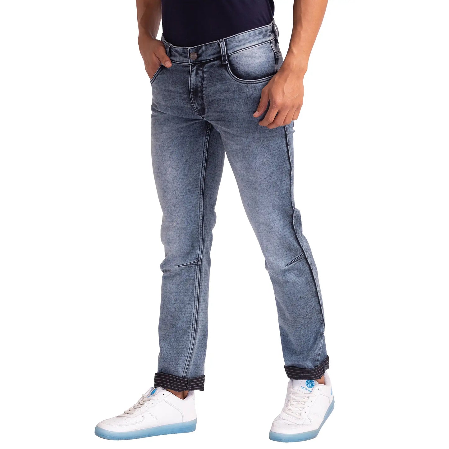 Men Blue Slim Tapered Fit Dobby Cotton Blend Jeans