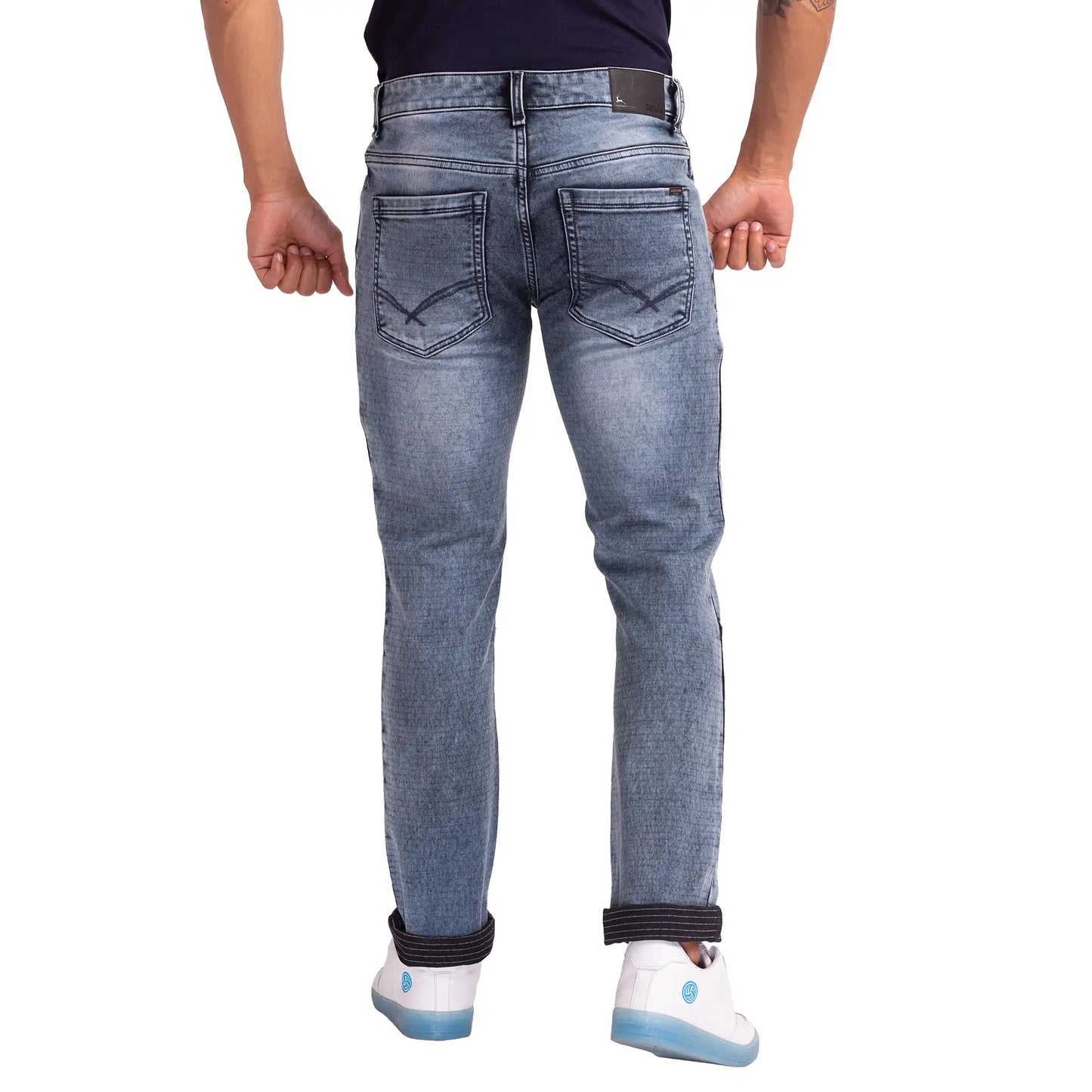Men Blue Slim Tapered Fit Dobby Cotton Blend Jeans