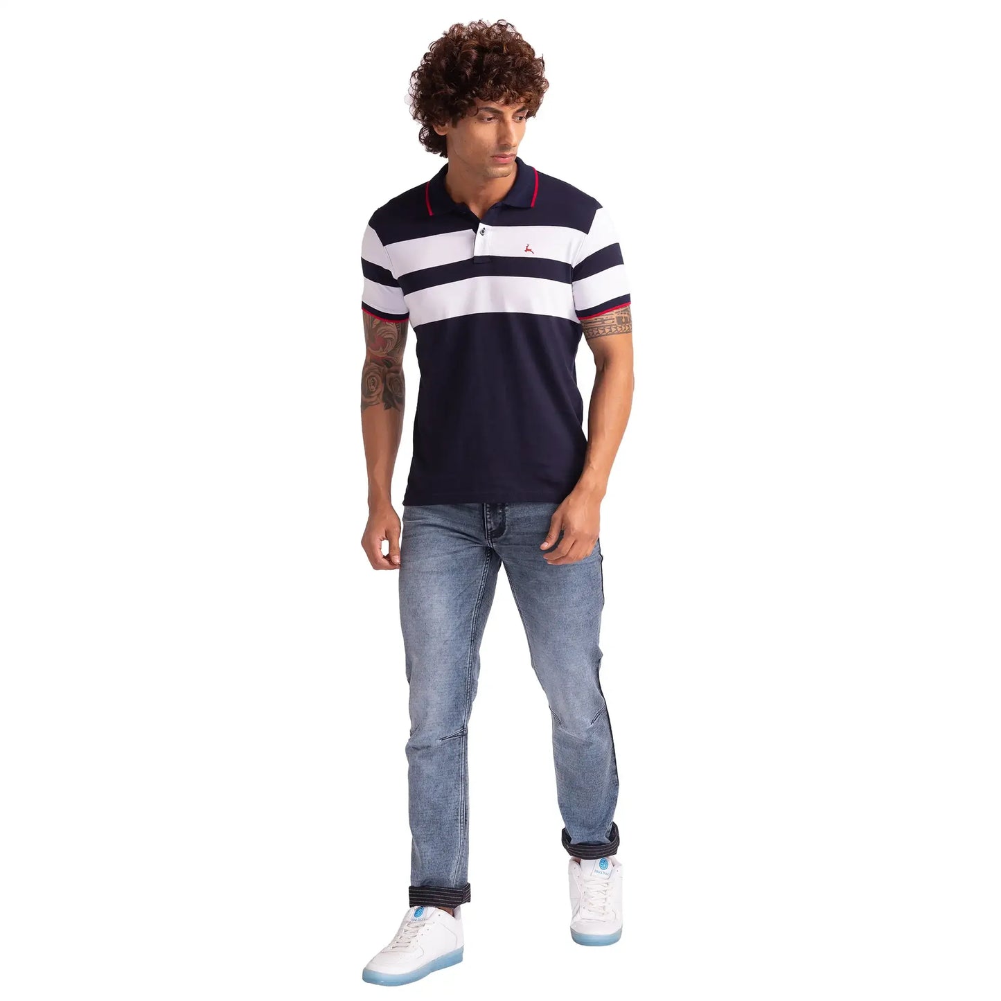 Men Blue Slim Tapered Fit Dobby Cotton Blend Jeans