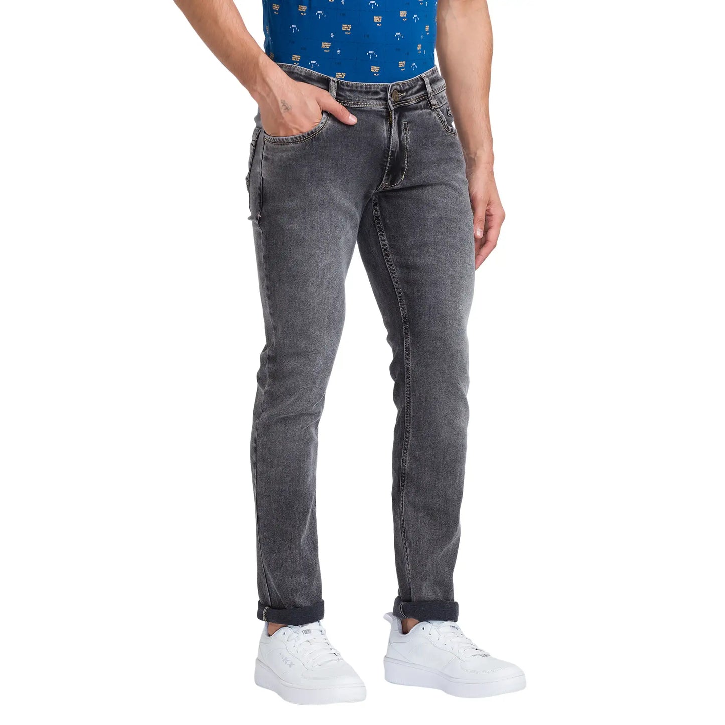 Men Black Slim Tapered Fit Twill Cotton Blend Jeans