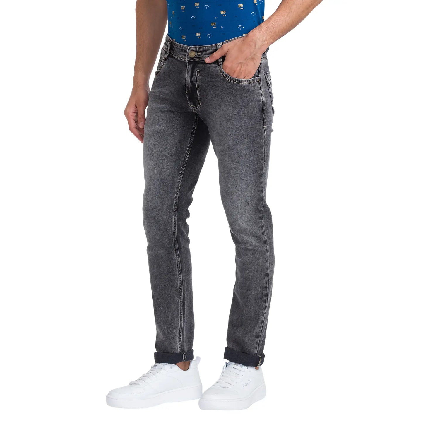 Men Black Slim Tapered Fit Twill Cotton Blend Jeans