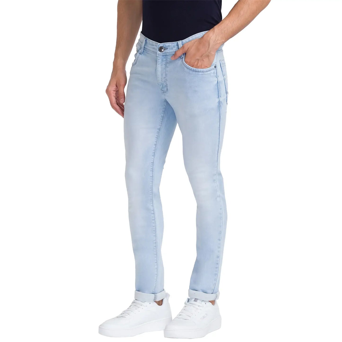 Men Blue Slim Tapered Fit Dobby Cotton Blend Jeans