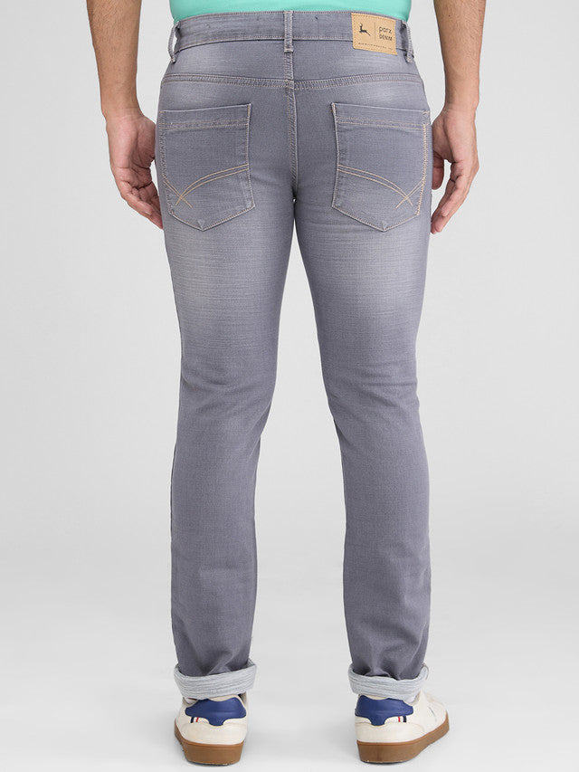 Parx Grey Knitted Low Rise Tapered Fit Cotton Blend Jeans
