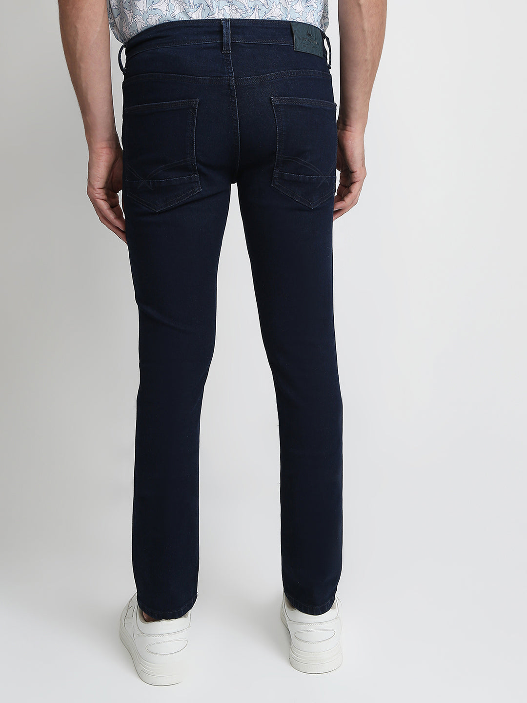 Parx Men Blue Twill Low Rise Tapered Fit Cotton Blend Jeans