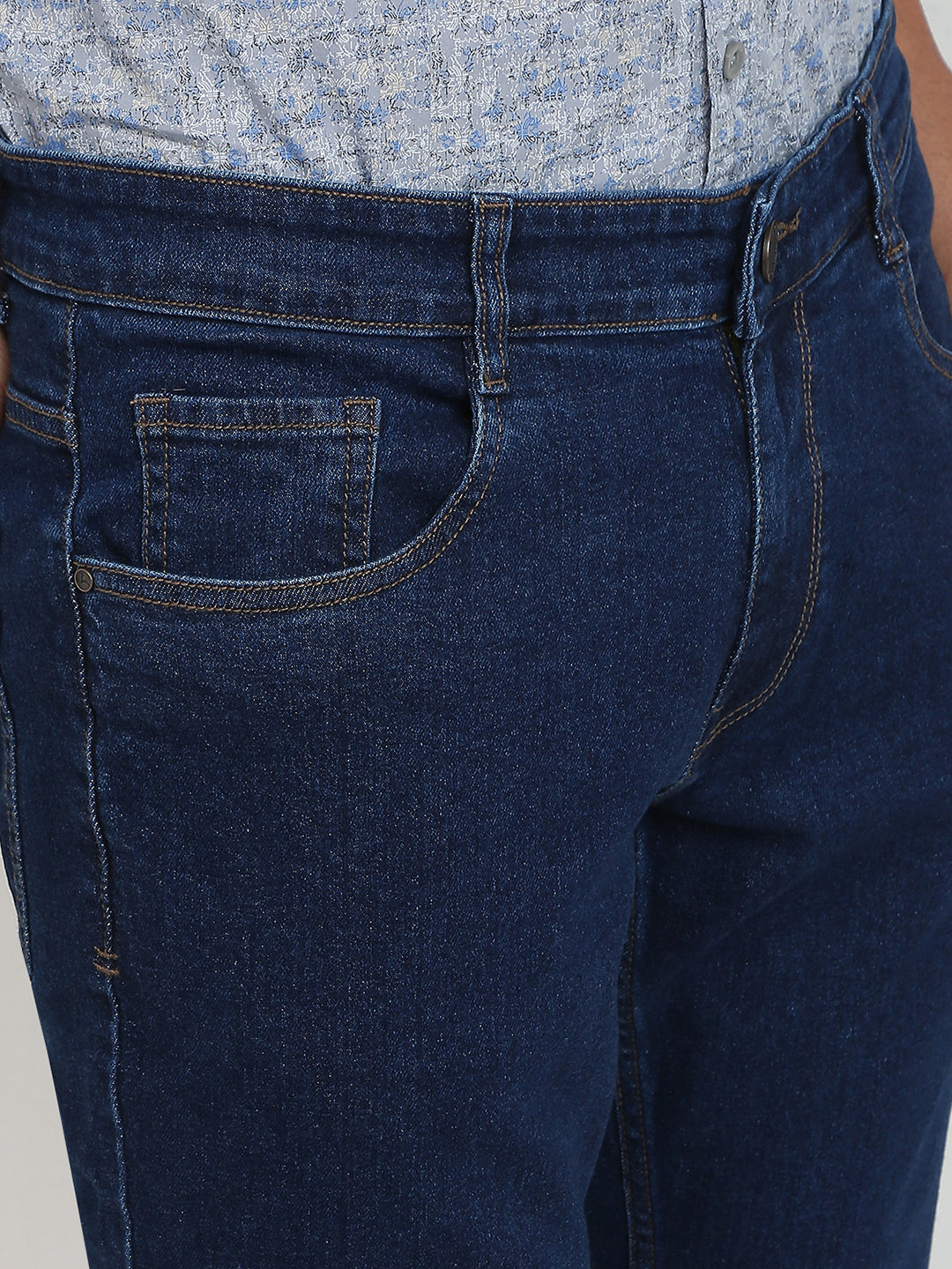 Parx Men Blue Twill Low Rise Tapered Fit Cotton Blend Jeans