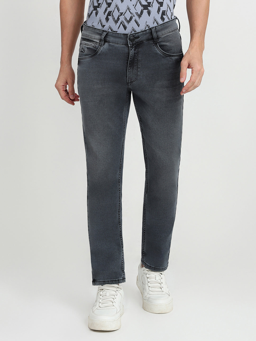 Parx Men Black Dobby Slim Tapered Fit Cotton Blend Jeans