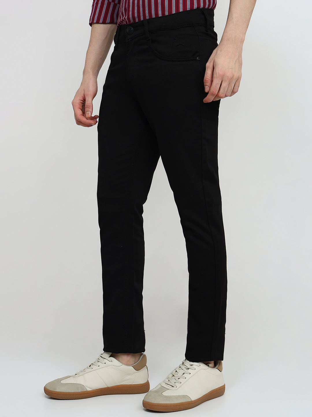 Parx Men Black Knitted Slim Tapered Fit Cotton Blend Jeans